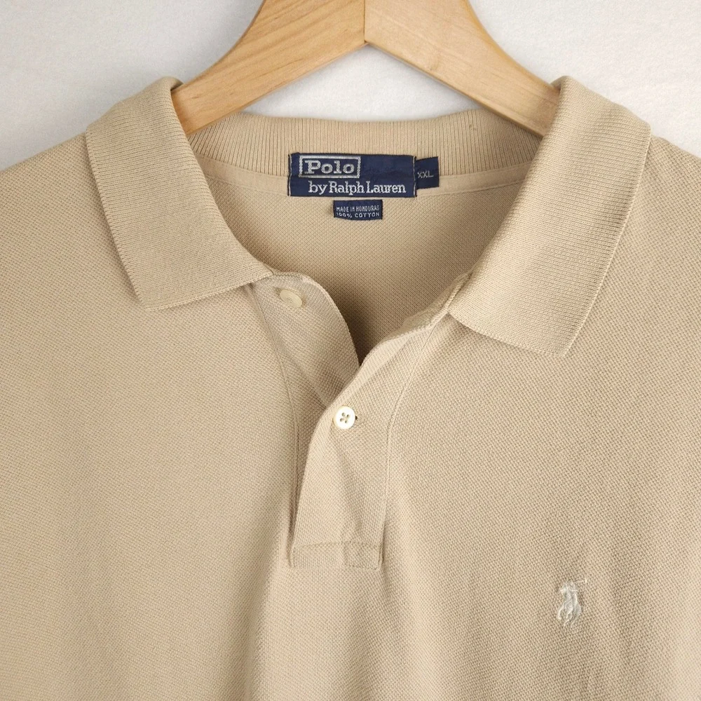 Vintage Polo Ralph Lauren XXL Tan Pique‎ Cotton Polo Shirt Big & Tall